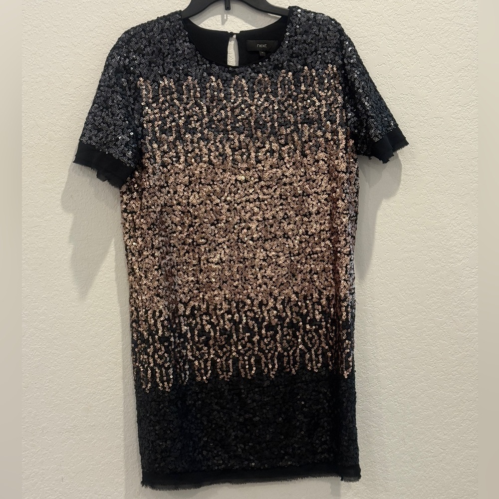 NEXT Elegant Black and Gold Sequin Dress
